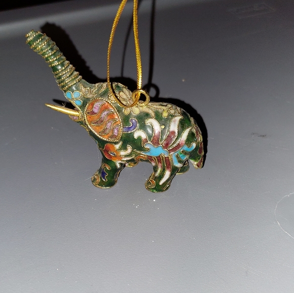 Cloisonné Enameled Lucky Elephant Figurine  Ornament 3" Trunk Up - Picture 2 of 5
